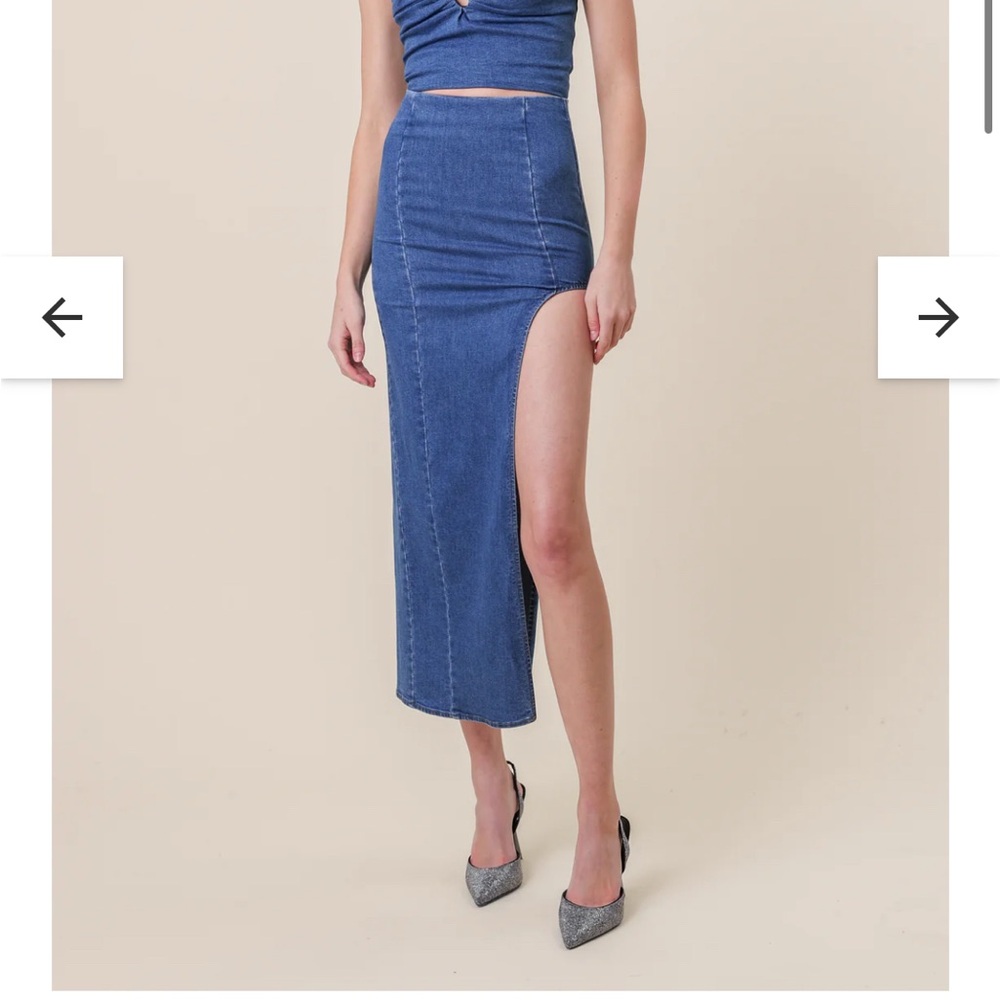 REVOLVE Denim Skirt Joey Maxi Line & Dot